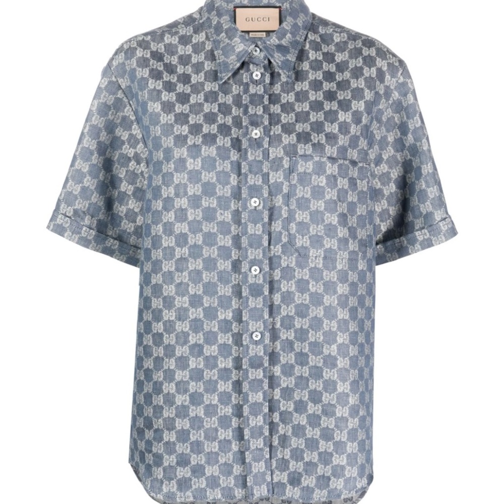 Gucci authentic blue monogram/jacquard oversized linen shirt. Size 42. NWT